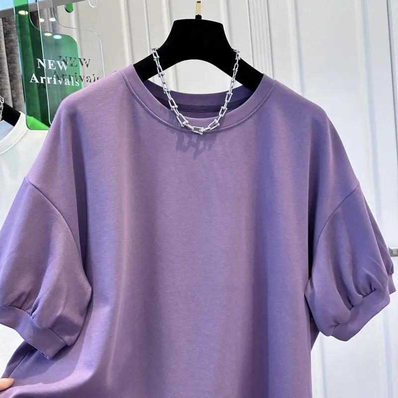 T-shirt Women Cotton Summer Casual Large Size Loose Round Neck Pullover Short-sleeved Tops
