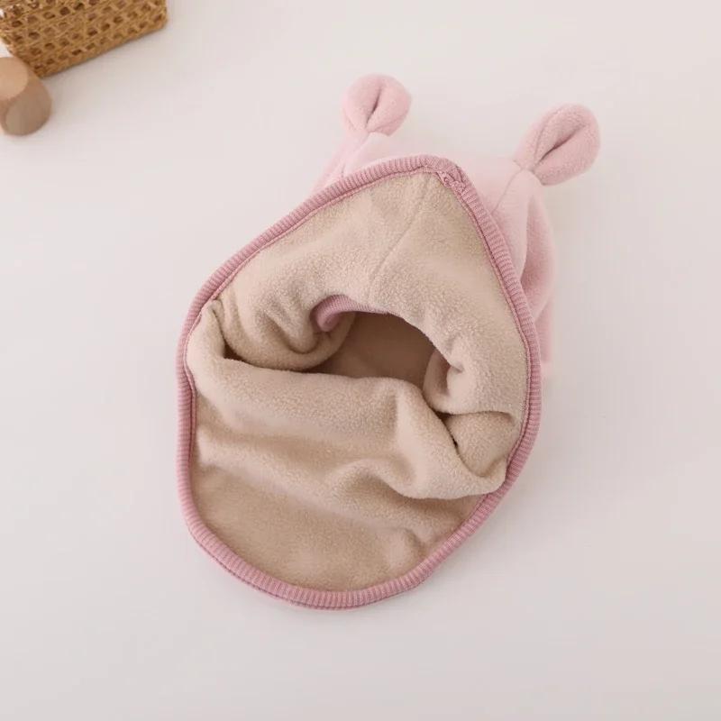 Zimowa Kreskówkowa Czapka Jednoczęściowa z Uszami Misia dla Niemowląt Dziecięca Ciepła Czapka z Ochroną Uszu dla Chłopca Dziewczynki Wiatroodporna Czapka z Kapturem Czapki Czapka Kominiarka z Pluszu