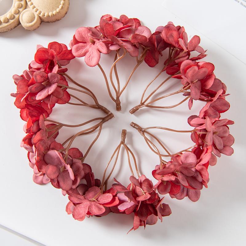 10PCS Silk Hydrangea Heads Artificial Flowers for Home Wedding Decor Candy Box Garlands Handmade Flower Arrangement Accessories