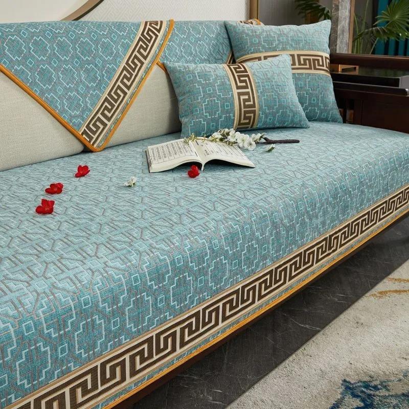 Chiński Haft Antypoślizgowy Pokrowiec Ochraniacz na Sofę Szezlong Cztery Pory Roku Uniwersalny Elastyczny Narożny Poduszka na Sofę Ręcznik 1/2/3/4-osobowy