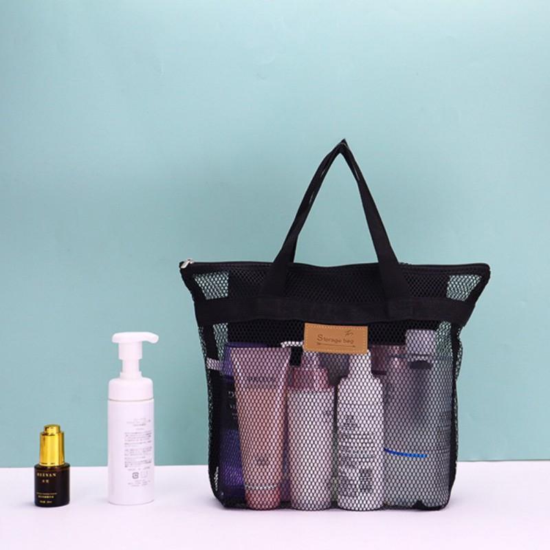 Beach Bag Mesh Tote with Zipper and Pockets Fold Shower Caddy Bag for Gym Swimming Yoga Beach Travel Mesh Storage Bag
