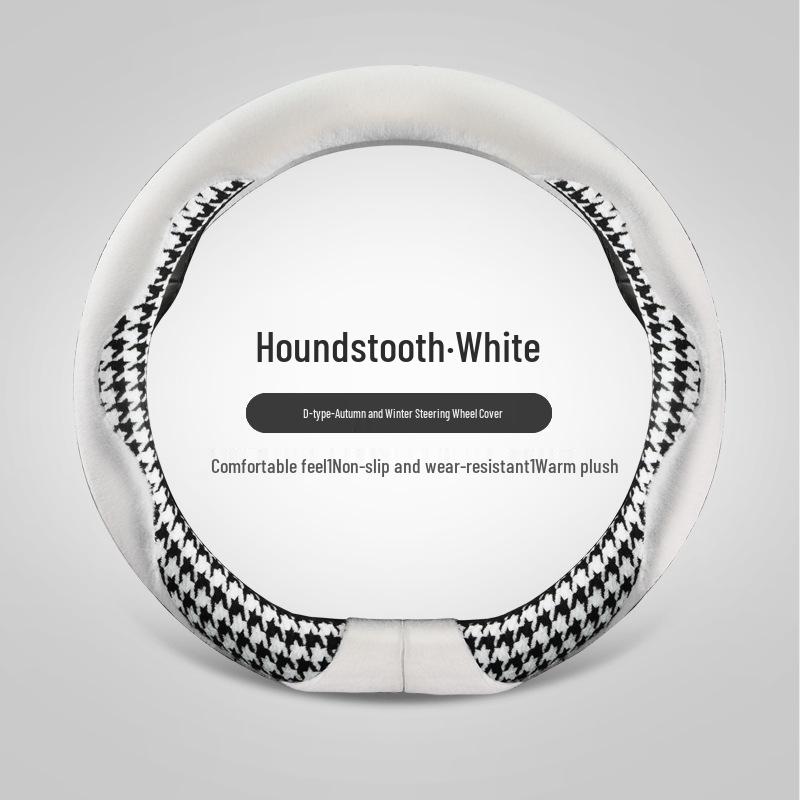 LSY Winter Houndstooth Plush Steering Wheel Cover