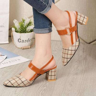 Lady Shoes New Hollow Coarse Sandals High -Heeled Shallow Mouth Pointed Pumps Work Women Female Sexy High Heels Zapatilla Lattice
