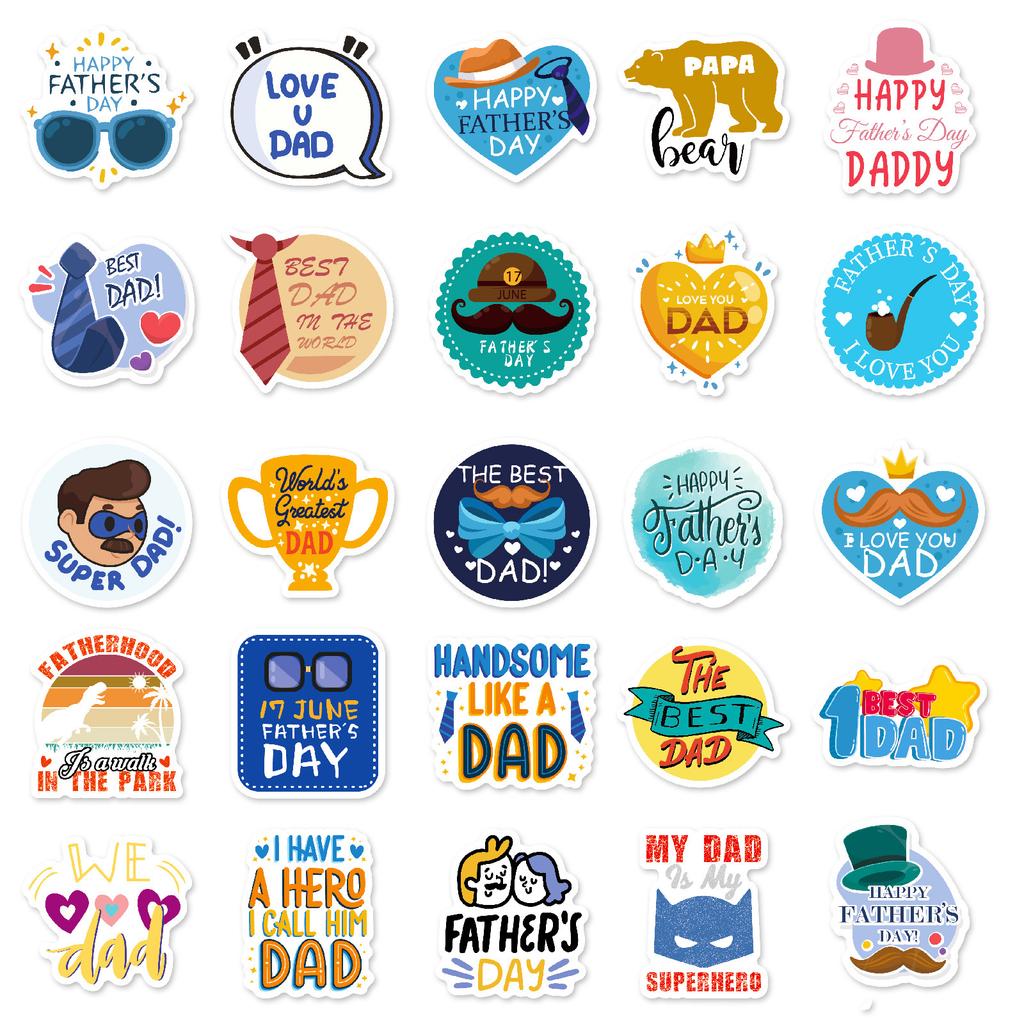 50 PCS Father's Day Stickers - Creative Text Decals for Cards, Gifts, Travel DIY