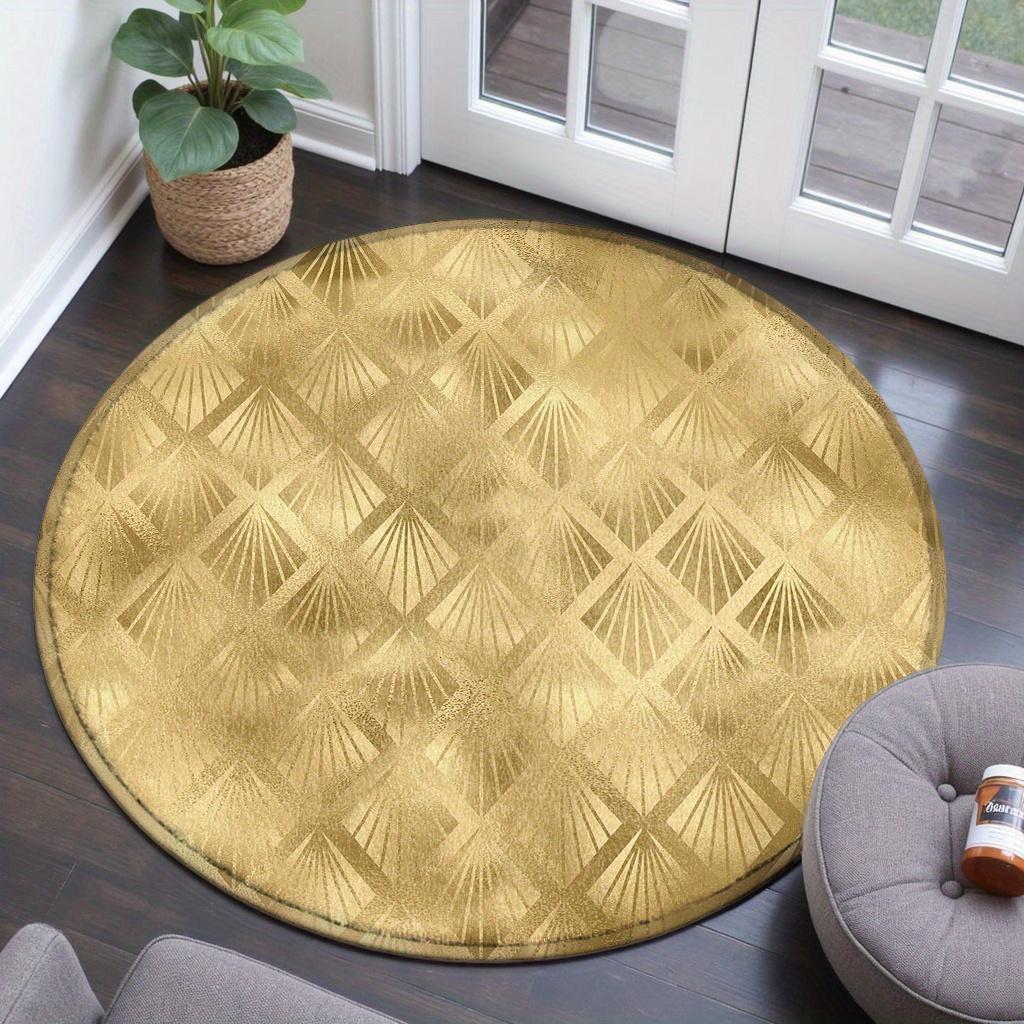 Boho Sun Round Entrance Doormat Golden Radial Sunburst Graphic Rug Neutral Vintage Style Indoor Home Decor Floor Mat