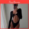 Oring Elegante Damen Metall Schlanke Oberteile Hohe Taille Body Cut-Out Sexy Langarm Bodysuits