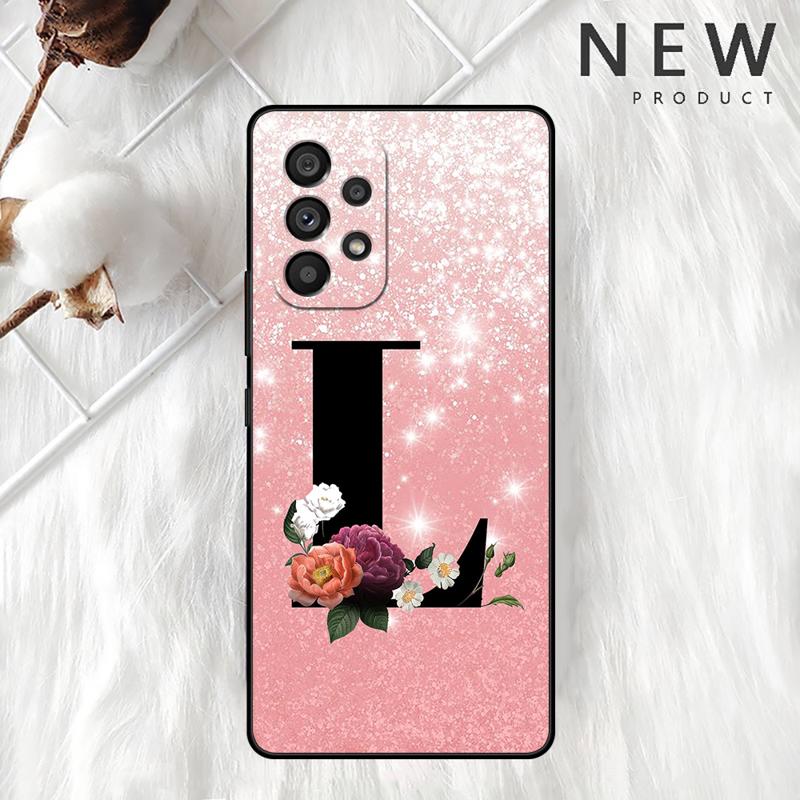 Letter A B C Flowers Pink Case For Samsung Galaxy A54 A52 A14 5G A53 A12 A13 A71 A23 A34 A33 A21s Phone Cover