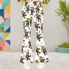 Girls Cartoon Potted Carnivorous Plant Print White High Waist Flare Pants