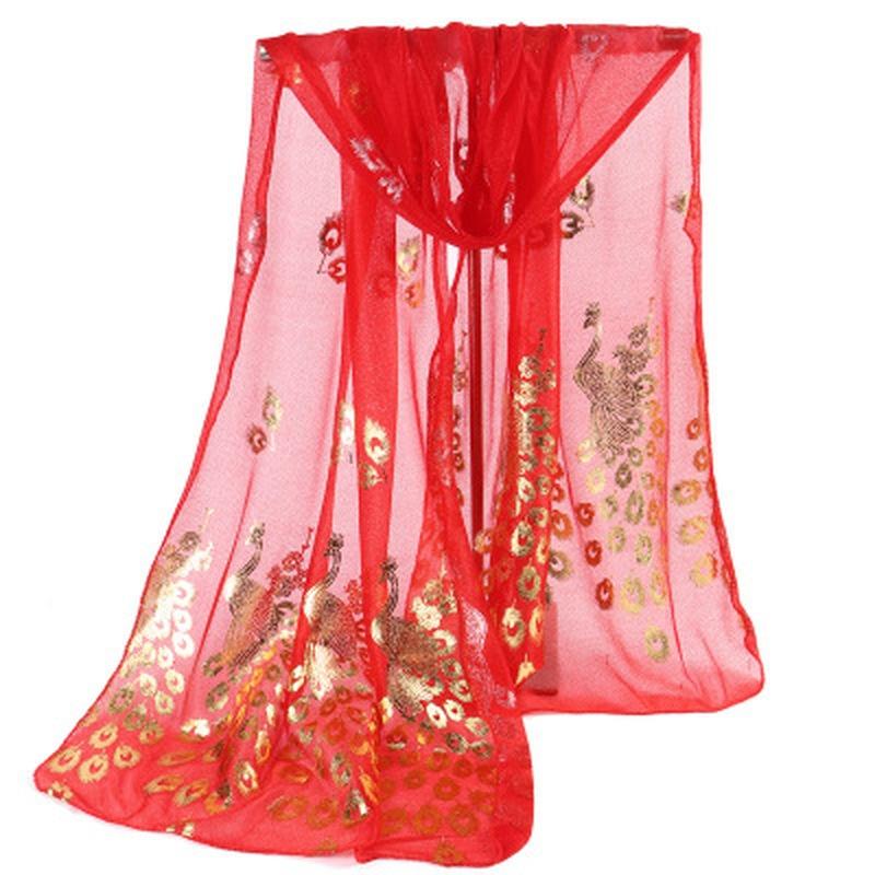 Female Scarf Women Lady Multi-color Peacock Flower Scarf Long Soft Wrap Shawl Stole Scarve