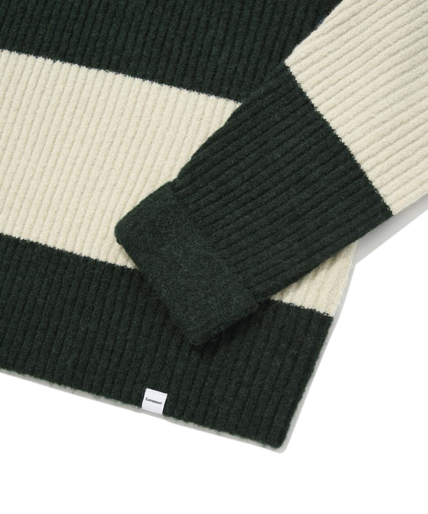 COVERNAT Color Block Stripe Collar Knit Green