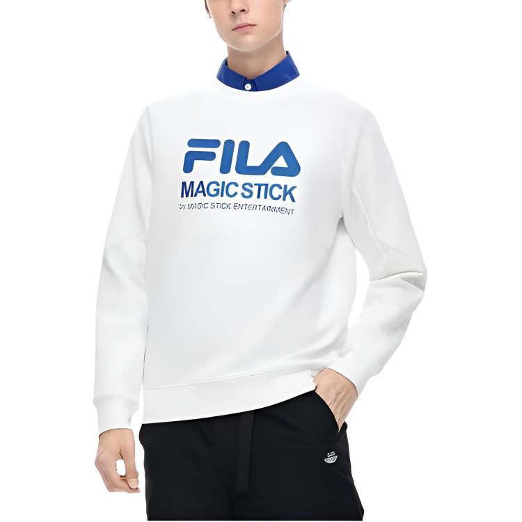 FILA Casual Loose Logo Knit Pullover Long Sleeve American Sweatshirt Men sweatshirt Standard-White F51M249215FWT