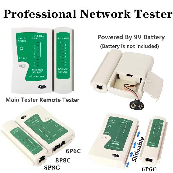 RJ45 Crimp Tool Kit Pass Through, Cat5 Cat5e Cat6 RJ45 Ethernet Crimping Tool with 20PCS Cat6 1.1mm Pass Through Connectors, 20PCS Covers, Cable