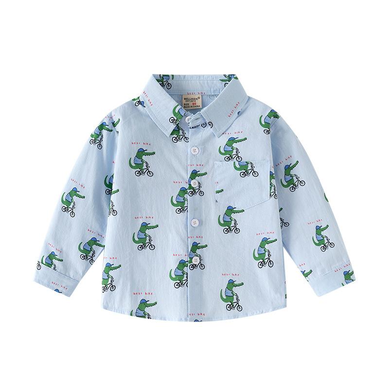 Boys Cotton Shirt 2025 Spring and Autumn New Children's Cute Printed Shirt Children's Long-sleeved Top Tide