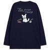 ASTRAL PROJECTION Doodle Puppy Oversized Long Sleeve T-Shirt_Navy