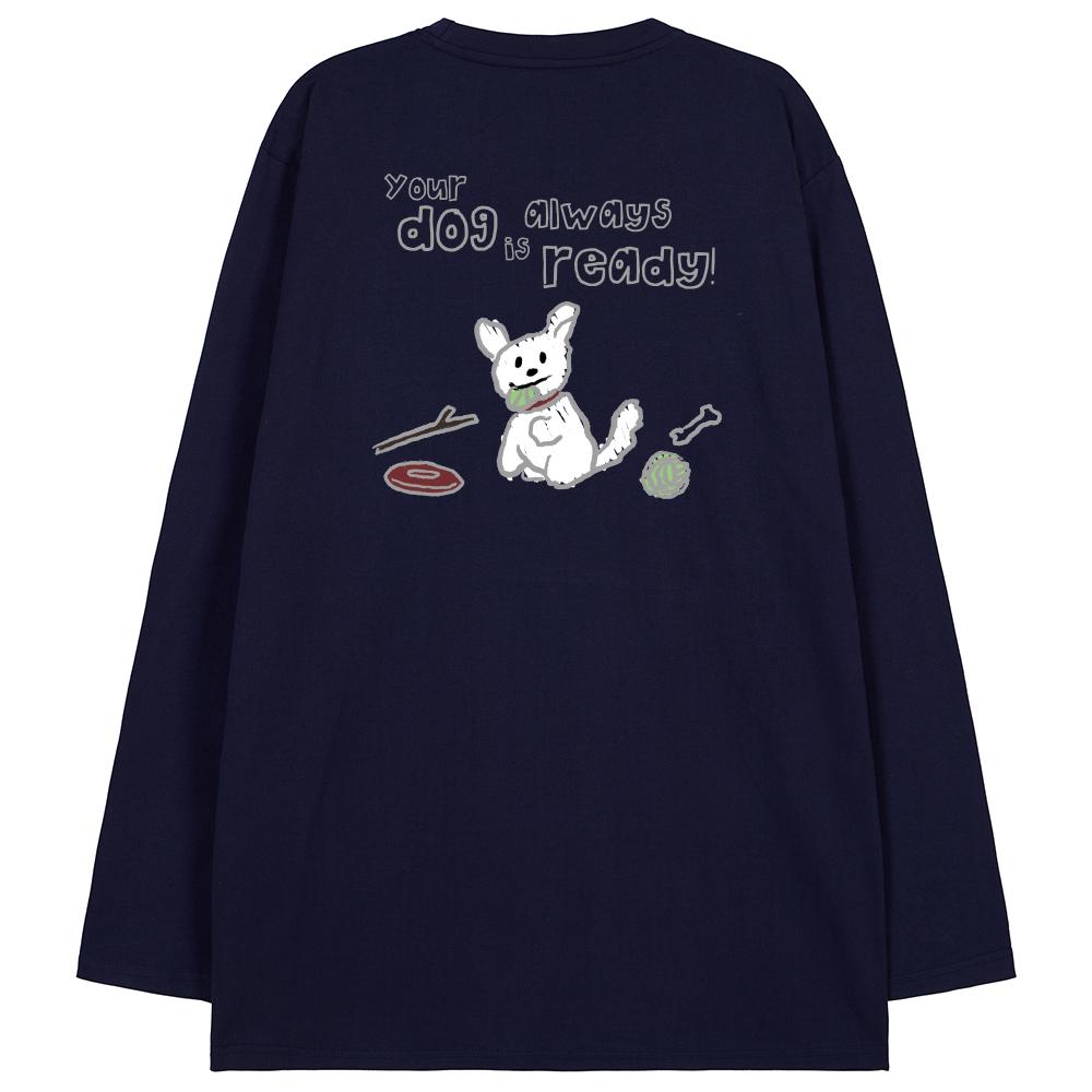 Astral Projection Doodle Puppy Oversized Long Sleeve T-Shirt_Navy L