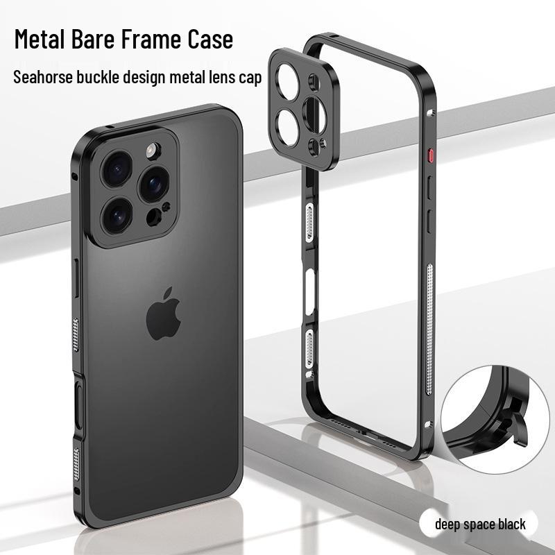 Ultra-Thin Lightweight Metal Frame iPhone 16/15 Pro Case with Seahorse Buckle Design and Heat Dissipation