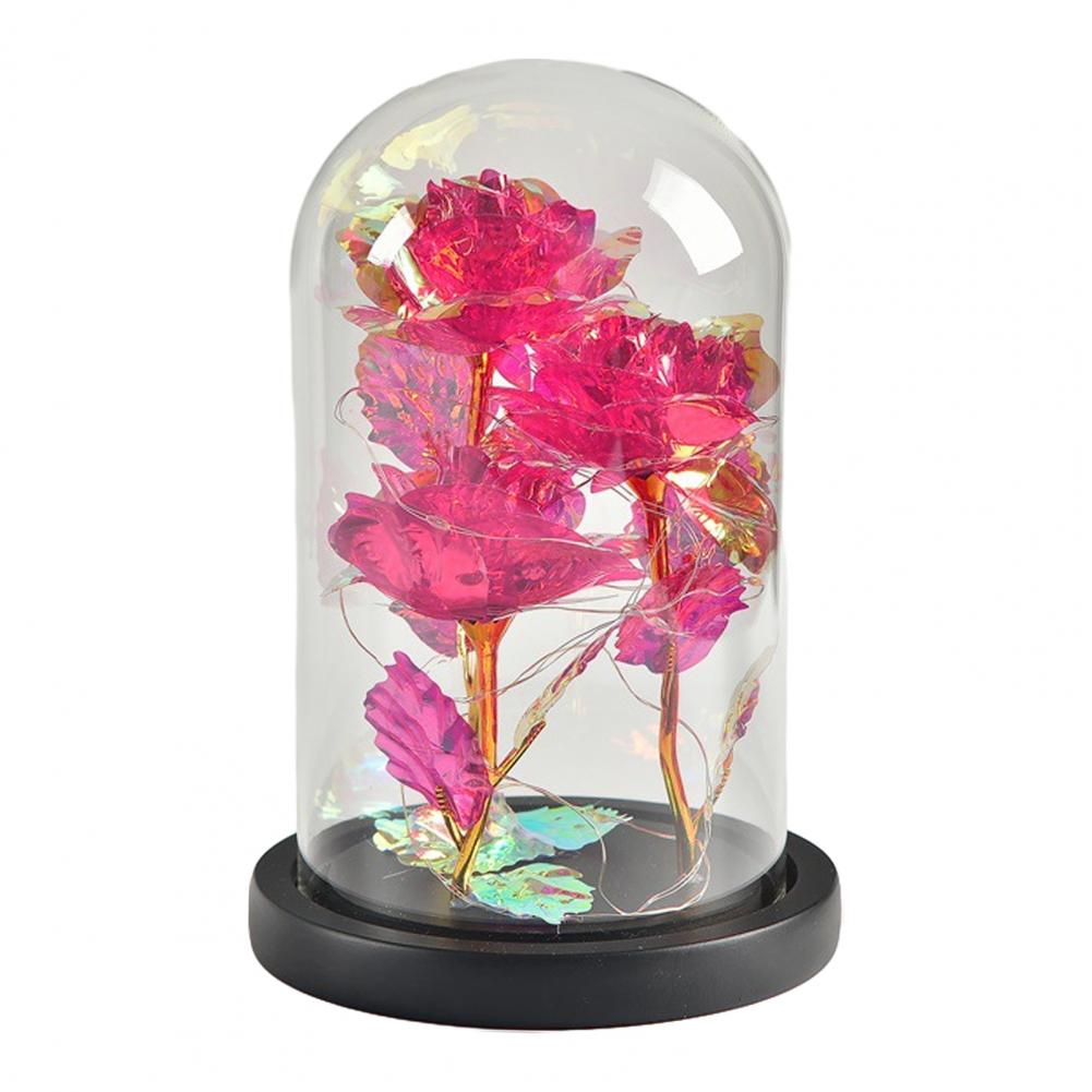 Gold Foil Rose Glass Cover Multipurpose Rose Decoration In Glass Dome with Black Wood Base Romantic Valentine's Day Gifts