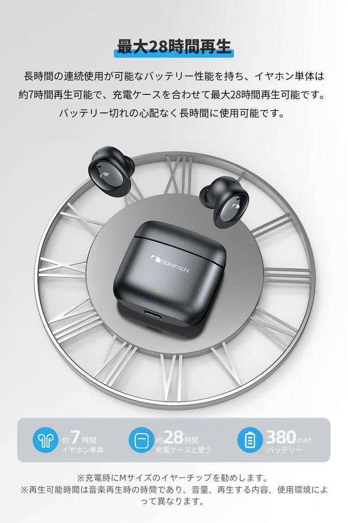 Nakamichi ELITE FIVE 022ANC Wireless Bluetooth Active Noise ENC Noise Ambient Sound Alloy Up to 28 Hours of Single Ear Type Earbuds, 5.2, Cancelling,