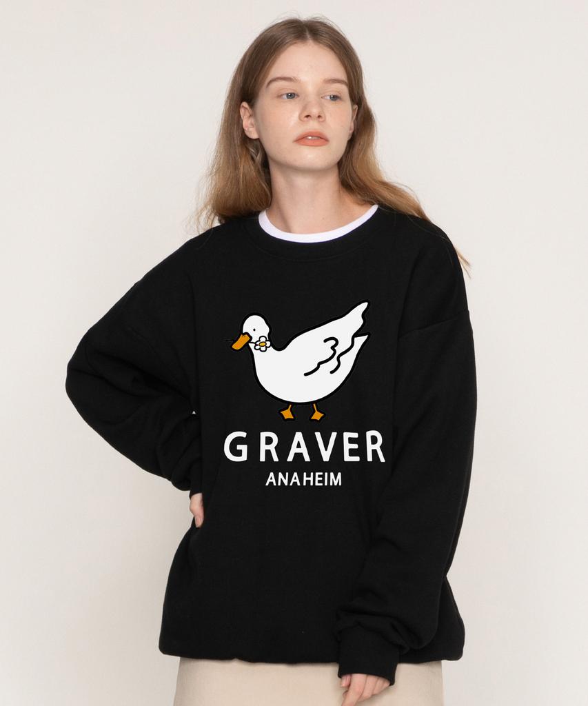 GRAVER [Unisex] White Duck Smile Sweatshirt_Black