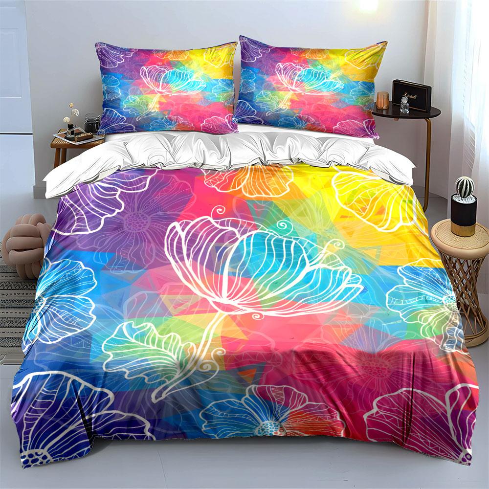 Colorful Floral Three-Piece Decorative Set  Kid'S And Adults' Bedroom Decor, Exquisite Three-Piece Bedding Set Gift