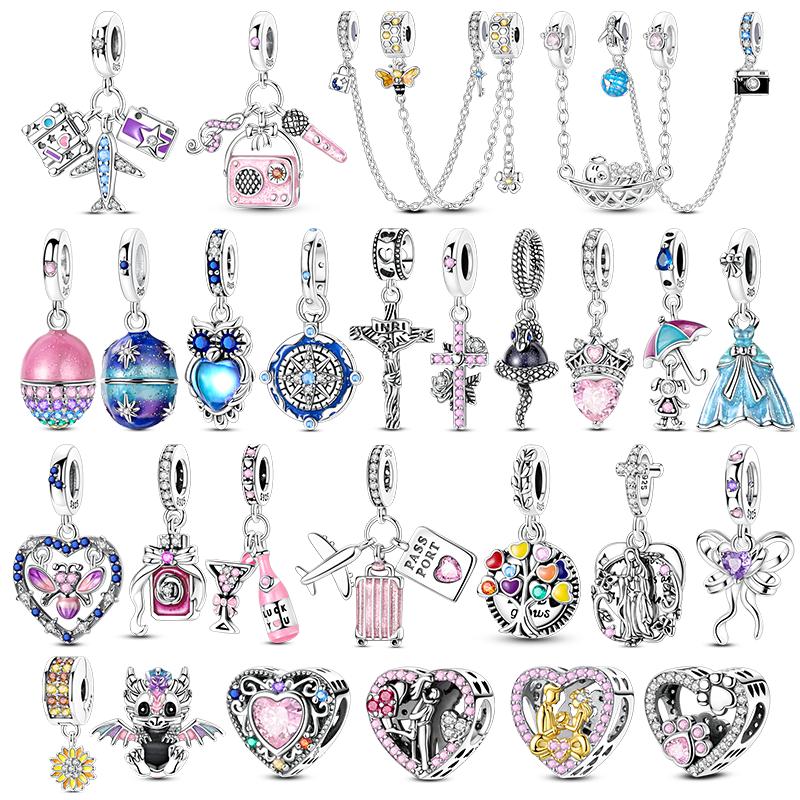 Original Copper Charms Bead Colorful Inlaid Zirconium Family Dangle Fit Bracelet Diy Jewelry Marking Lover Gifts