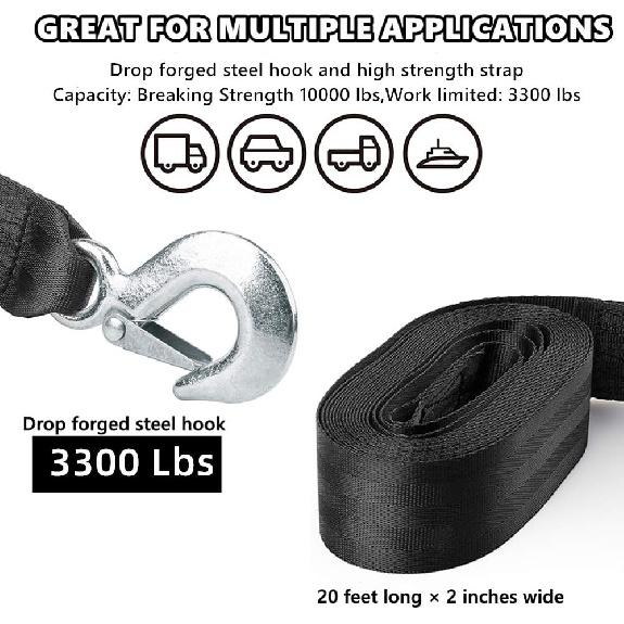 KONON Trailer Winch Strap 2" X 20' With Safety Snap Hook 10000 Lbs For Towing Vehicles, Boats And Jet Ski | Polyester | Longer Warranty