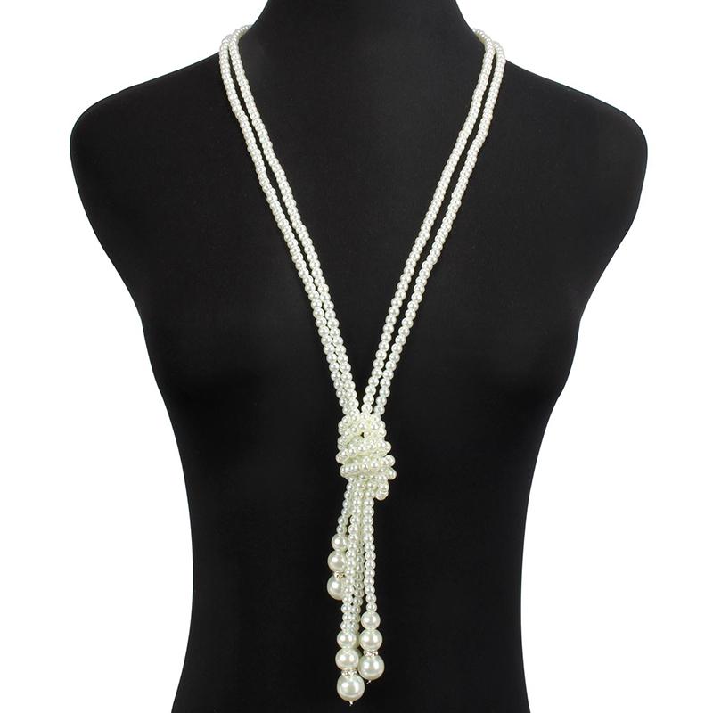 Multi-Layered Pearl Necklace Vintage Banquet Sweater Chain Pendant Accessories