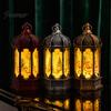 Decorative Holiday Desk Lamp Hexagon Christmas Lantern, LED Vintage Glowing Tabletop with Painted Night Light Scene, Flameless Candle for Bedroom And