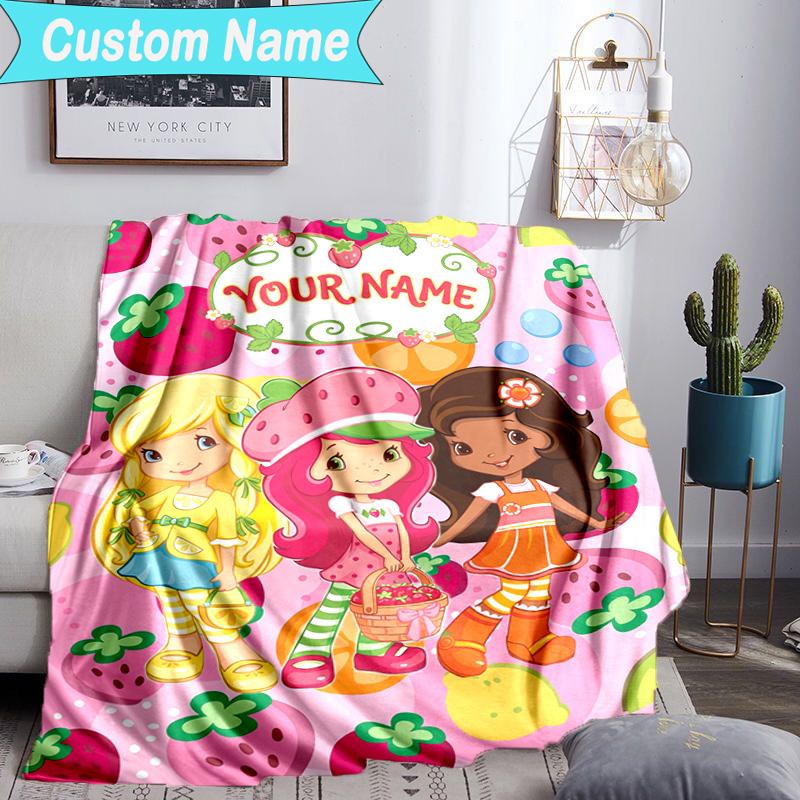 Custom Name Blanket Straw-berry Blanket Bedding Blanket for Travel, Camping, Living Rooms, Offices, Sofas, Fan Christmas gift