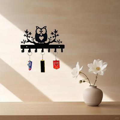 1 Stück Schlüsselanhänger aus Metall in Form einer Eule auf Ahornbäumen, Schlüsselhalter aus Stahl, Schlüsselleiste aus Stahl, Handtuchhalter zum Aufhängen an der Wand, Garderobenständer, Aufbewahrungs-Organizer