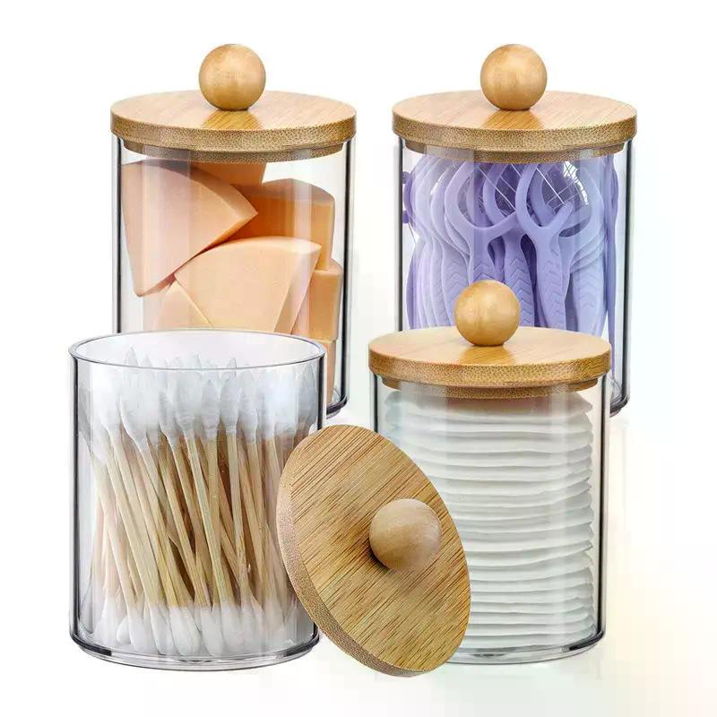 Round Acrylic Dustproof Cotton Swab Box with Lid Makeup Storage Organizer