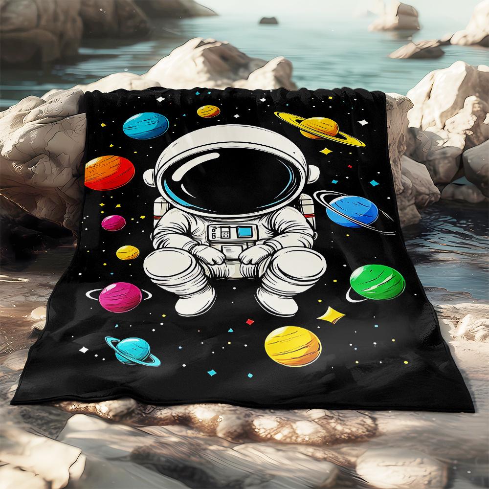Astronaut Planet HD Print Flannel Blanket Soft Warm for Camping Picnic Travel Home Office Use
