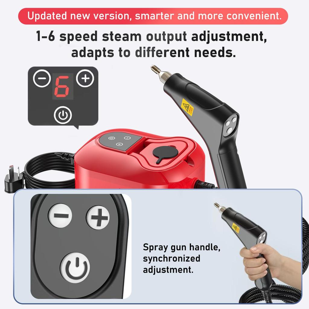 1500W Handheld Steam Cleaner with 4.5 Bar Pressure–1200ml Water Tank, 6 Adjustable Settings for Cars, Air Conditioning Units, Floors, and Kitchens