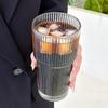 560ml Glass Cups with Lids and Straws Vintage Drinking Glasses Ribbed Iced Coffee Cups Ideal for Coffee Cocktails and Juices
