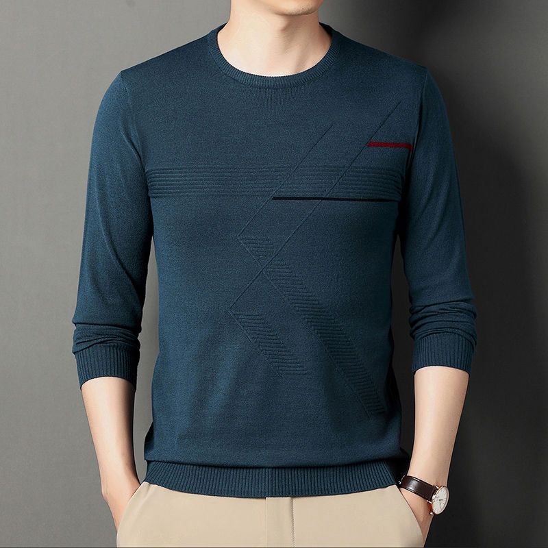 Smart Casual Sping Autumn Men O-Neck Sweaters Patchwork Thin Fashion All-match Business Long Sleeve Loose Pullovers Knitted Tops