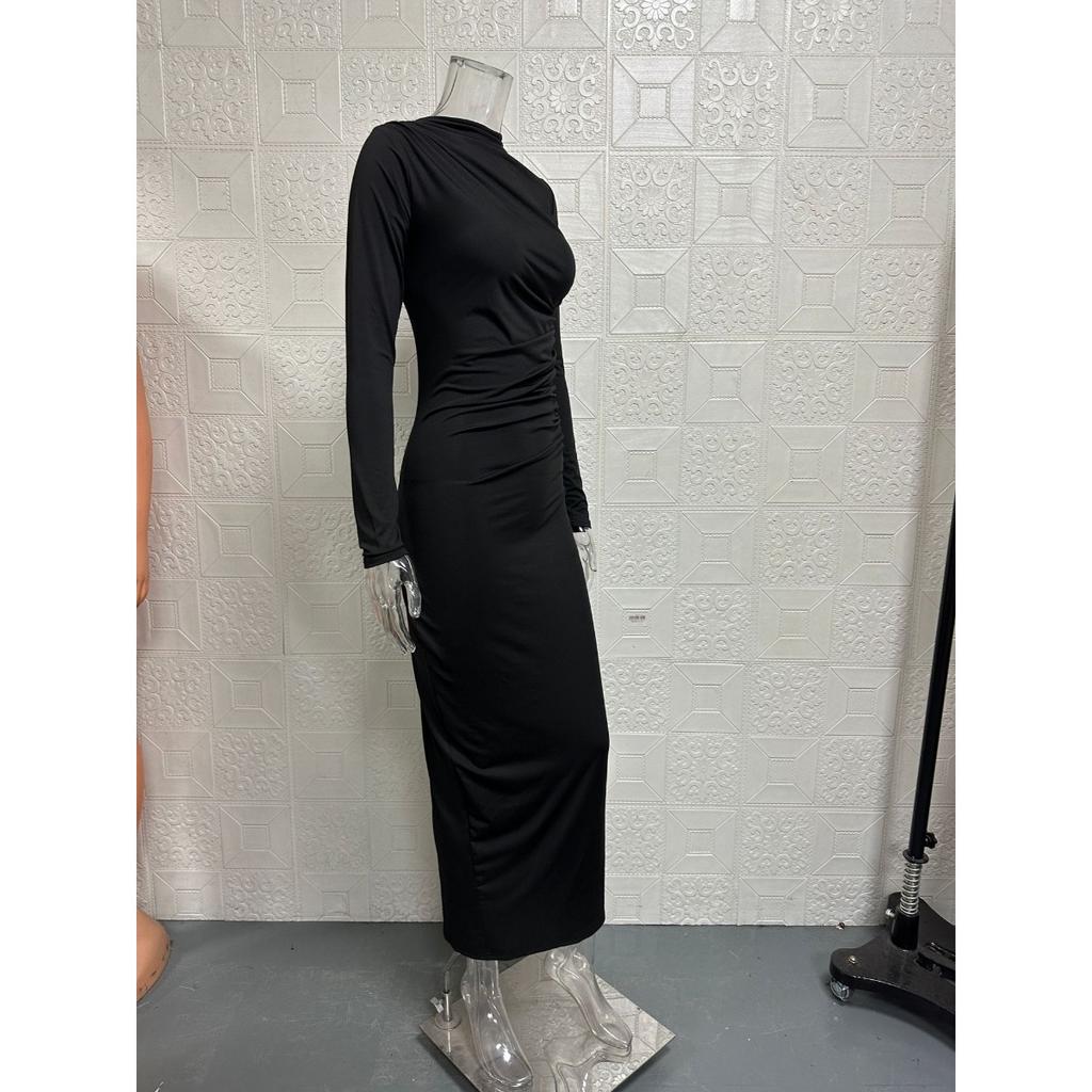 Spring Autumn New Women's Solid Color Bodycon Long Pencil Dress Elegant Slim Fit Casual Party Dress