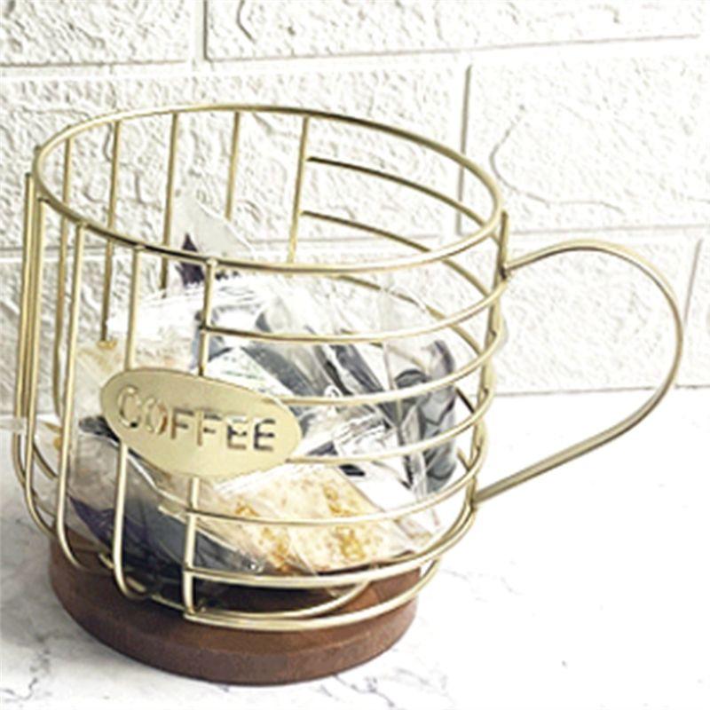 Coffee Pod Holder Coffee Pod Basket Wire Coffee Pod Storage Wooden Base Organizer For Kitchen Family Countertop Pod