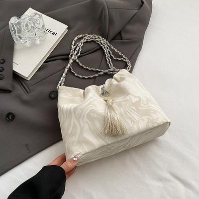 Fashion Drawstring Bucket Bag Chinese Hundred Handbag Ladies Chain Crossbody Bag Shoulder Bag Pendant Decoration PU