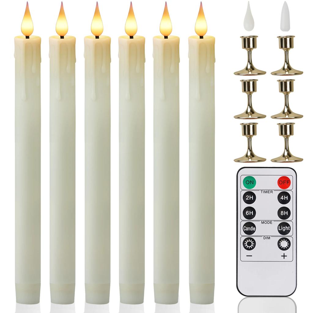 Long Christmas LED Candle with Remote Timer Flameless Ivory Taper Candles Battery Powered Church Flickering Candlesticks Light