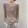 Summer Thin Long Sleeve T Shirts for Women Round Neck Loose Knitted T-Shirt Solid Color Casual Tee Tops