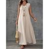 Women V Neck Sleeveless Side Split Maxi Dress Loose Fit Solid Color Casual Summer Beach Dress