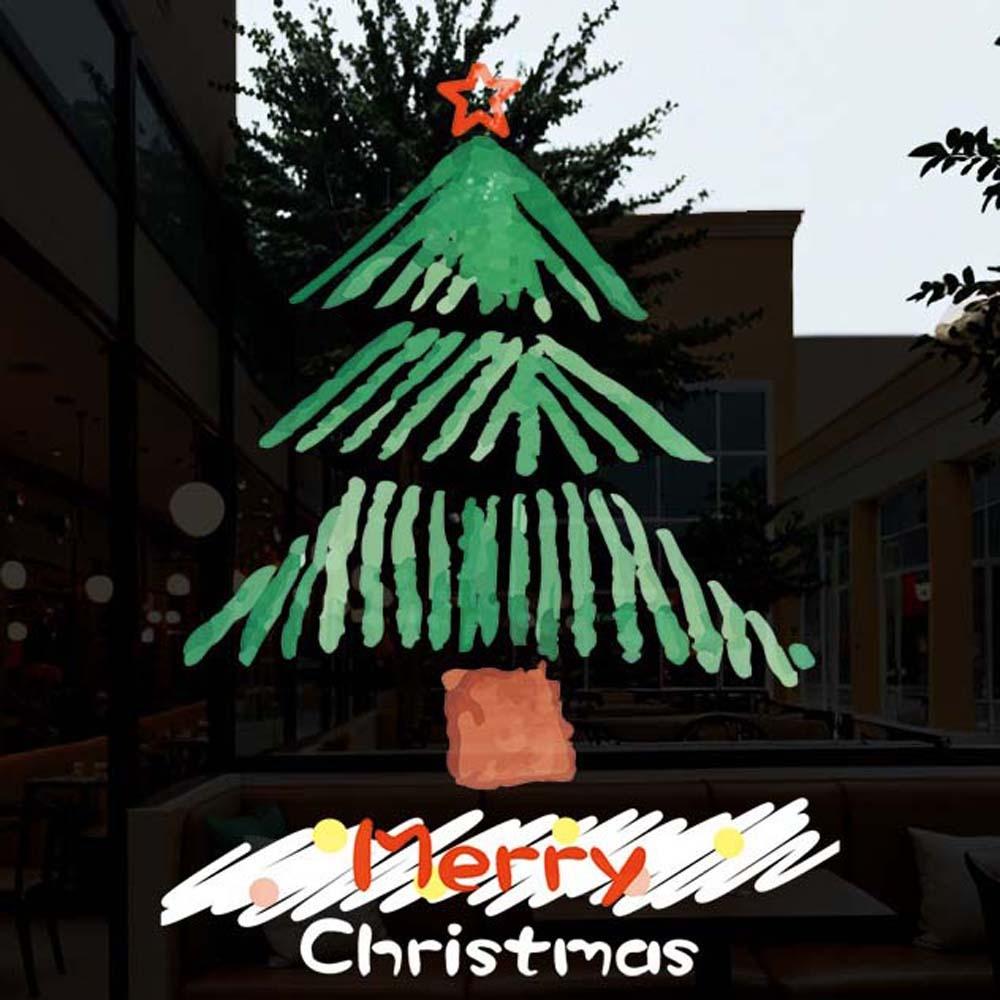 Colorful Christmas Tree Stickers Over Size Portable Glass Electrostatic Film Transparent Waterproof PVC Festival Stickers Party