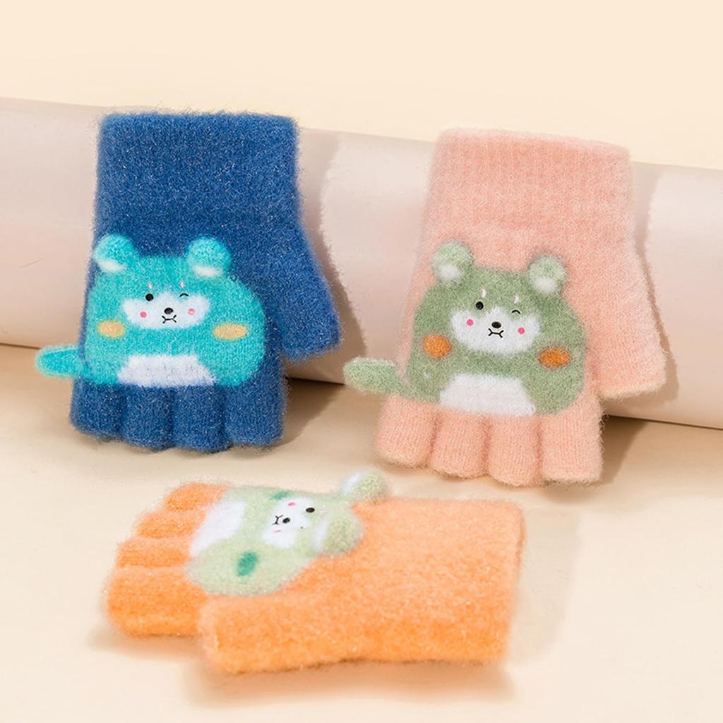 KoMe Fingerless Gloves for Kids Warm Gloves for Perfect for Fall and Keeping Warm At Home and At School (Ages 1-3), Knit, Unisex, Cute, Half-Finger