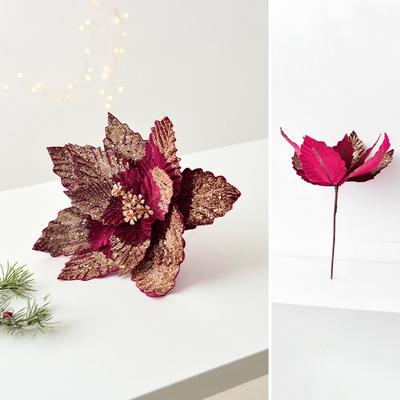 Stor Glittrig Konstgjord Julblomma Vacker Handgjord Julstjärna Flockad Julgransprydnader Festtillbehör
