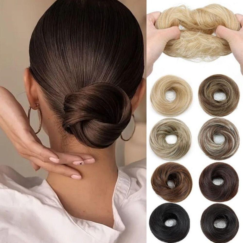 Elastic Rubber Band Straight Updo Chignon Synthetic Flower Bun Head Wig  Lazy