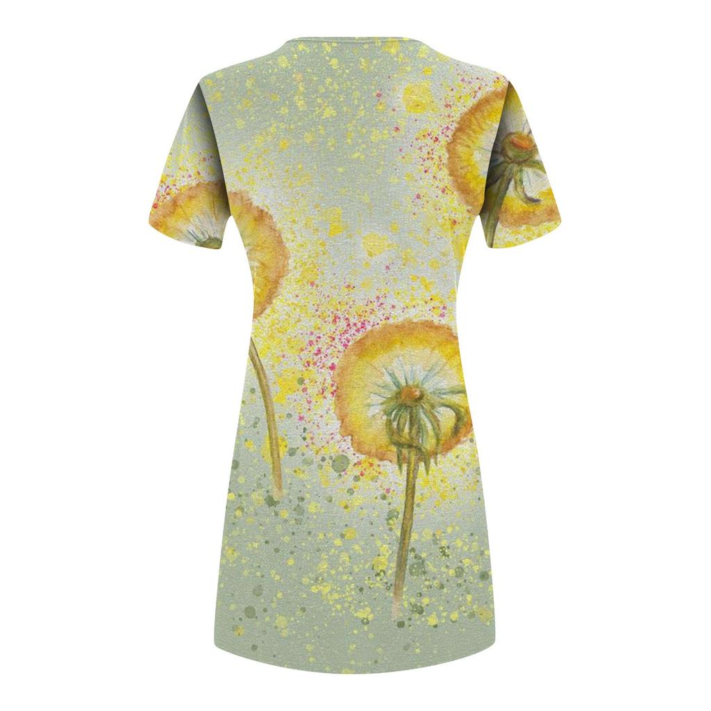 Women's Summer Sunflower Print Loose Crewneck Short-sleeved Dress