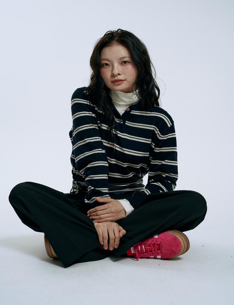 CLEVER FIELD Academy Striped Collared Knit_Black