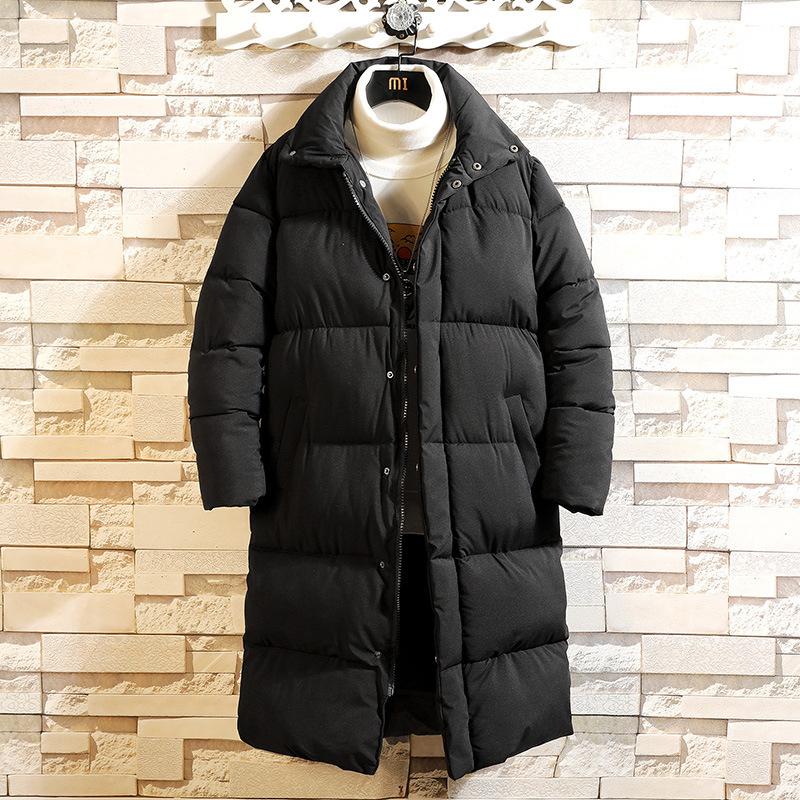 

Осенне-зимнее длинное пальто Ea для мужчин выше колена, утолщенное, свободного кроя, большого размера, с капюшоном, воротником-стойкой, ветровка, хлопковое пальто L чёрный