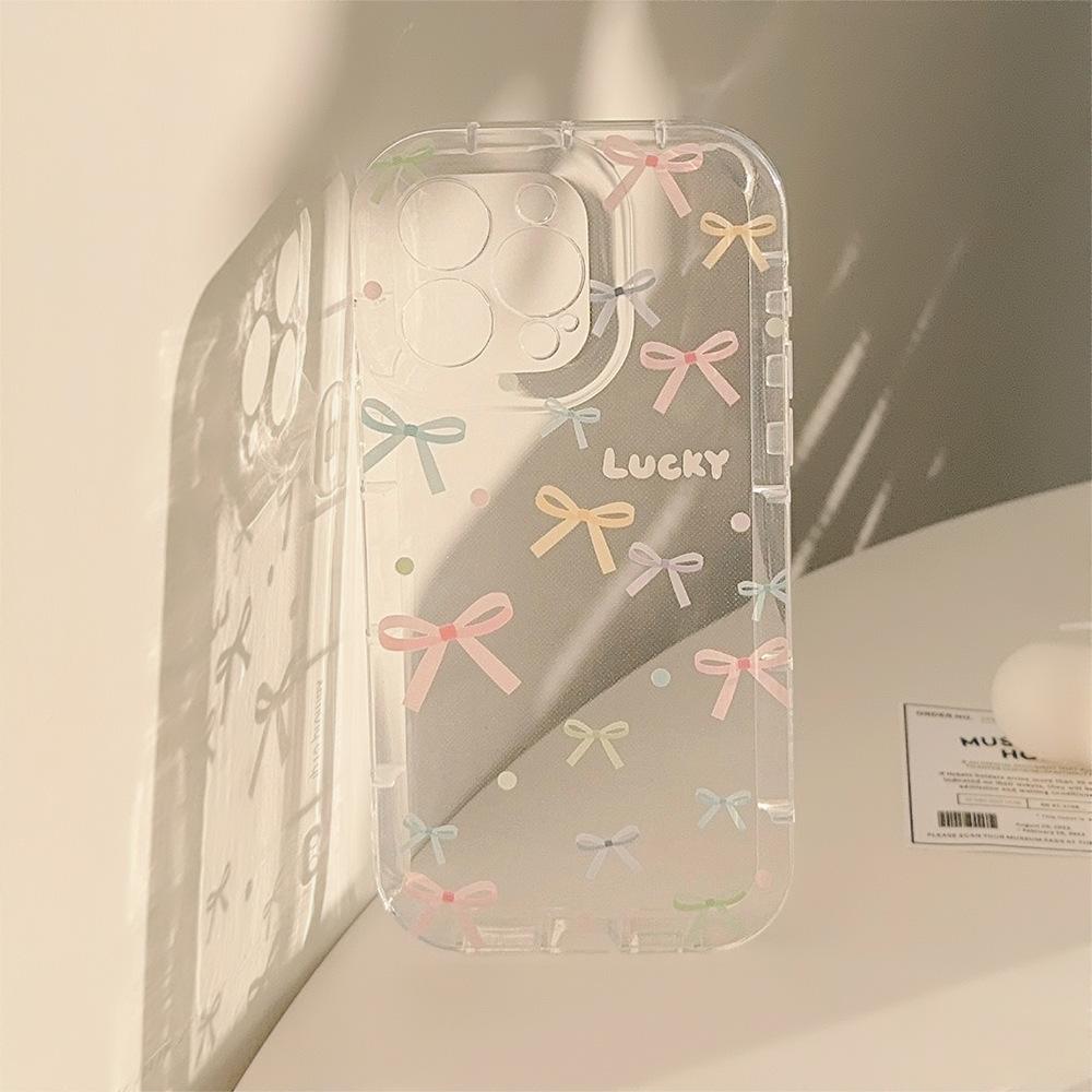 Colorful Bow for Apple 15 Promax Mobile Phone Case for IPhone 14 Transparent 16 Anti-fall 12/13/11