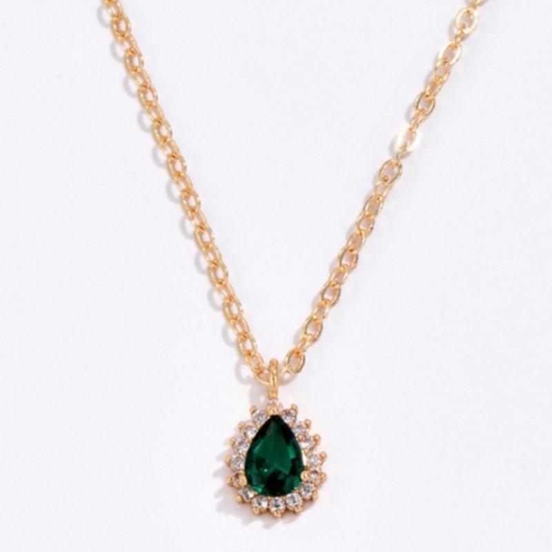 

ANENJERY Emerald Oval Zircon Pendant Necklace Women s Luxury Clavicle Chain Jewelry Gifts Wholesale зелёный